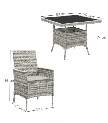 Outsunny 4 Seater Rattan Garden Furniture Set with Cushion, Mixed-Grey