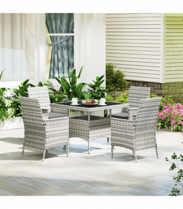 Outsunny 4 Seater Rattan Garden Furniture Set with Cushion, Mixed-Grey