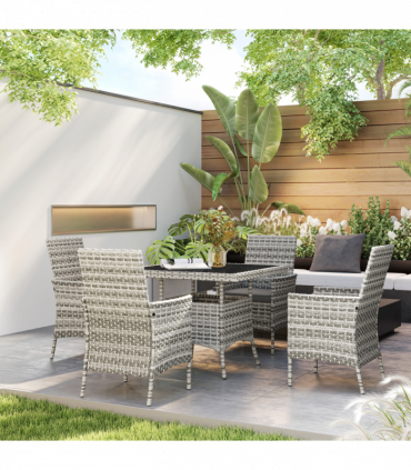 Outsunny 4 Seater Rattan Garden Furniture Set with Cushion, Mixed-Grey