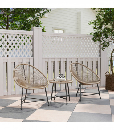 Outsunny Rattan Bistro Set, Cushioned Acapulco Chairs, Glass Table, Natural