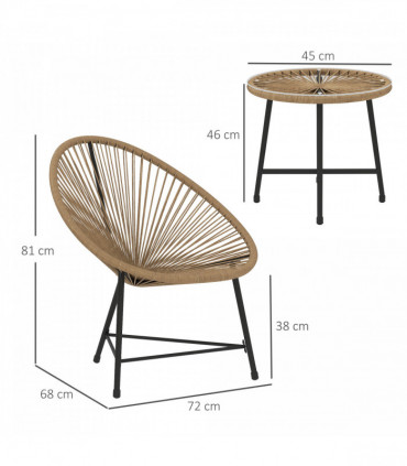 Outsunny Rattan Bistro Set, Cushioned Acapulco Chairs, Glass Table, Natural