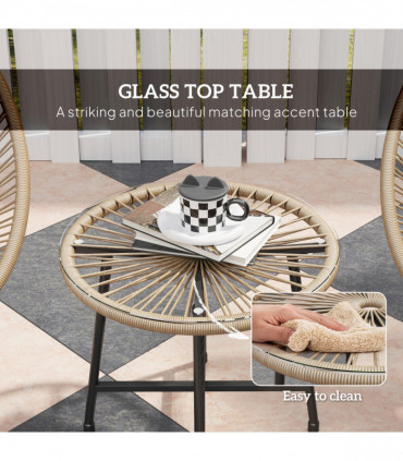 Outsunny Rattan Bistro Set, Cushioned Acapulco Chairs, Glass Table, Natural