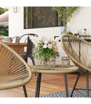 Outsunny Rattan Bistro Set, Cushioned Acapulco Chairs, Glass Table, Natural