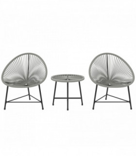 Outsunny Rattan Bistro Set, Cushioned Acapulco Chairs, Glass Table, Grey