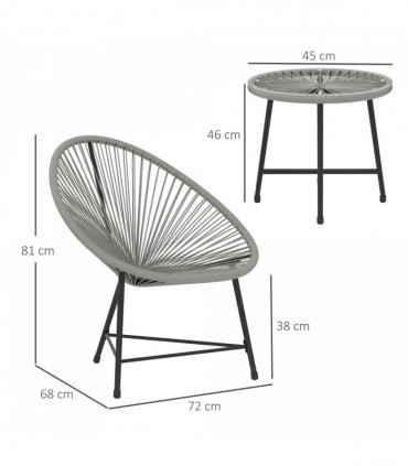 Outsunny Rattan Bistro Set, Cushioned Acapulco Chairs, Glass Table, Grey