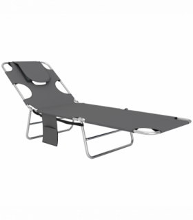 Outsunny Foldable Sun Lounger 5 Level Adjustable Reclining Chair Dark Grey