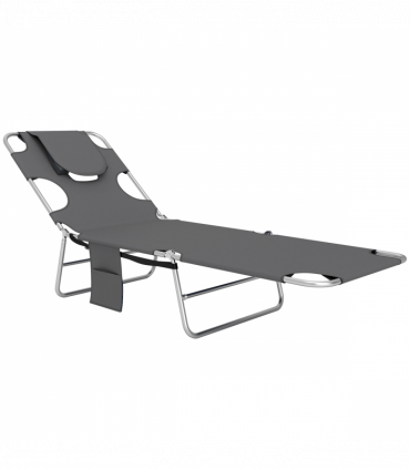 Outsunny Foldable Sun Lounger 5 Level Adjustable Reclining Chair Dark Grey