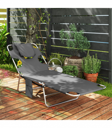 Outsunny Foldable Sun Lounger 5 Level Adjustable Reclining Chair Dark Grey