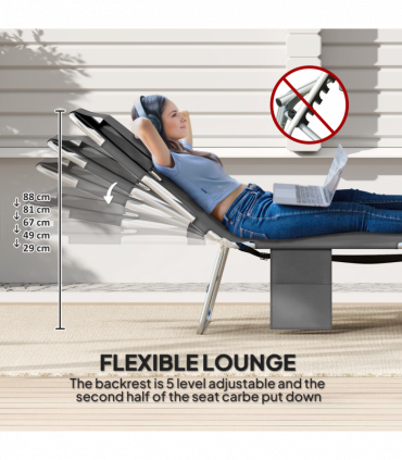 Outsunny Foldable Sun Lounger 5 Level Adjustable Reclining Chair Dark Grey