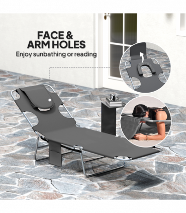 Outsunny Foldable Sun Lounger 5 Level Adjustable Reclining Chair Dark Grey