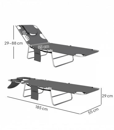 Outsunny Foldable Sun Lounger 5 Level Adjustable Reclining Chair Dark Grey
