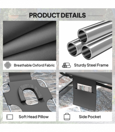 Outsunny Foldable Sun Lounger 5 Level Adjustable Reclining Chair Dark Grey