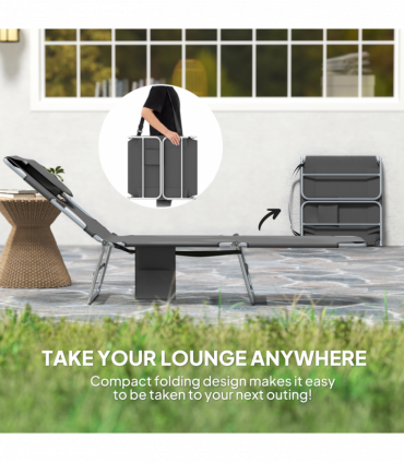 Outsunny Foldable Sun Lounger 5 Level Adjustable Reclining Chair Dark Grey
