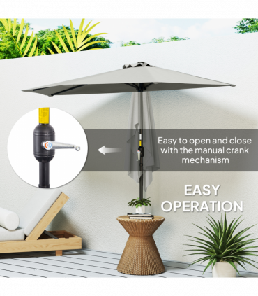 Outsunny 2.7m Metal Frame Garden Furniture Parasol Half Round Umbrella Grey