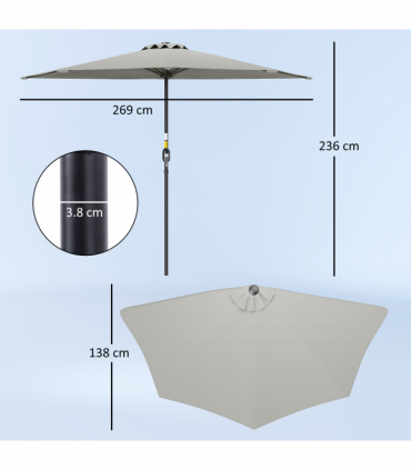 Outsunny 2.7m Metal Frame Garden Furniture Parasol Half Round Umbrella Grey