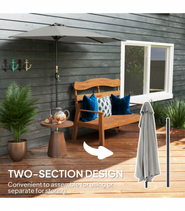 Outsunny 2.7m Metal Frame Garden Furniture Parasol Half Round Umbrella Grey