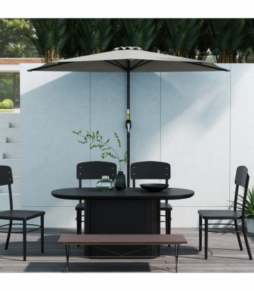 Outsunny 2.7m Metal Frame Garden Furniture Parasol Half Round Umbrella Grey