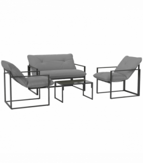 Outsunny 4 PCs Garden Sofa Set with 2 Armchairs Loveseat Coffee Table