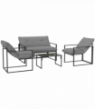 Outsunny 4 PCs Garden Sofa Set with 2 Armchairs Loveseat Coffee Table