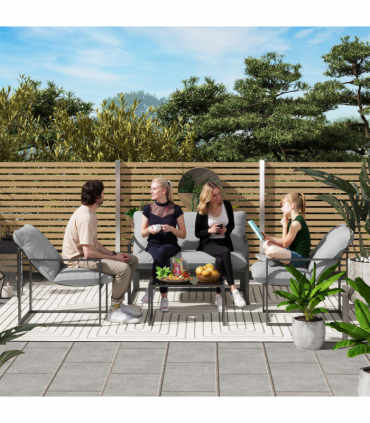 Outsunny 4 PCs Garden Sofa Set with 2 Armchairs Loveseat Coffee Table