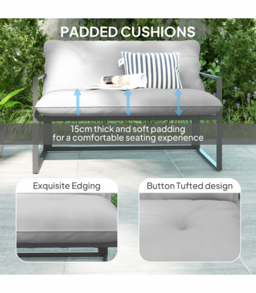 Outsunny 4 PCs Garden Sofa Set with 2 Armchairs Loveseat Coffee Table