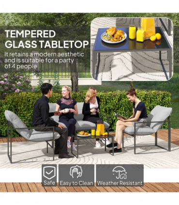 Outsunny 4 PCs Garden Sofa Set with 2 Armchairs Loveseat Coffee Table