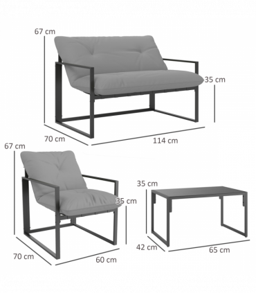 Outsunny 4 PCs Garden Sofa Set with 2 Armchairs Loveseat Coffee Table