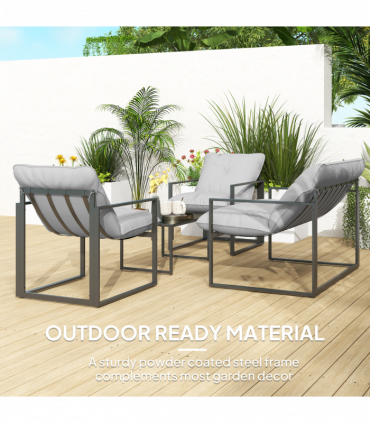 Outsunny 4 PCs Garden Sofa Set with 2 Armchairs Loveseat Coffee Table
