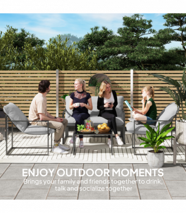 Outsunny 4 PCs Garden Sofa Set with 2 Armchairs Loveseat Coffee Table