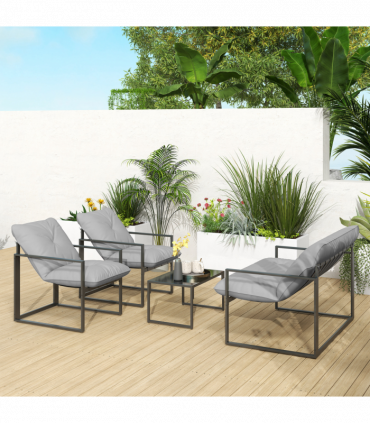Outsunny 4 PCs Garden Sofa Set with 2 Armchairs Loveseat Coffee Table