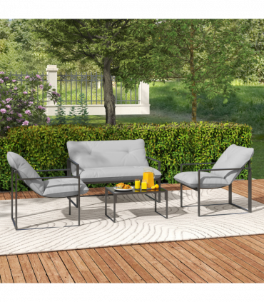 Outsunny 4 PCs Garden Sofa Set with 2 Armchairs Loveseat Coffee Table