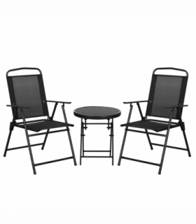 Outsunny Bistro Set Folding Chairs & Coffee Table for Balcony, Black
