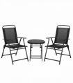 Outsunny Bistro Set Folding Chairs & Coffee Table for Balcony, Black