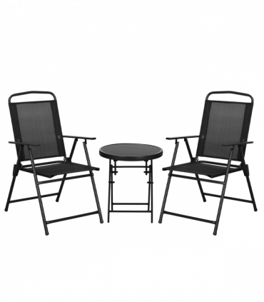 Outsunny Bistro Set Folding Chairs & Coffee Table for Balcony, Black
