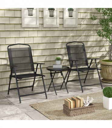 Outsunny Bistro Set Folding Chairs & Coffee Table for Balcony, Black