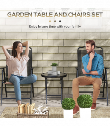 Outsunny Bistro Set Folding Chairs & Coffee Table for Balcony, Black