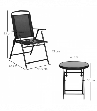 Outsunny Bistro Set Folding Chairs & Coffee Table for Balcony, Black