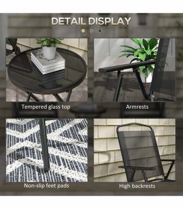 Outsunny Bistro Set Folding Chairs & Coffee Table for Balcony, Black