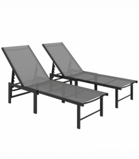 Outsunny Sun Loungers Set of 2, 5-Level Reclining Sunbeds, Grey