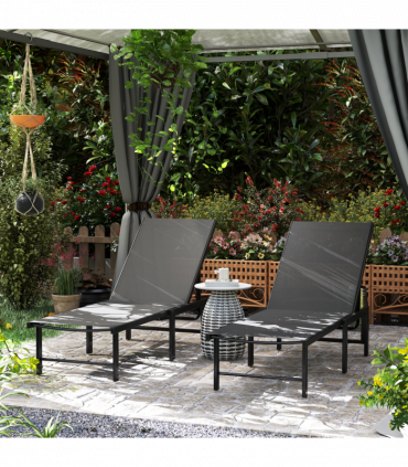 Outsunny Sun Loungers Set of 2, 5-Level Reclining Sunbeds, Grey