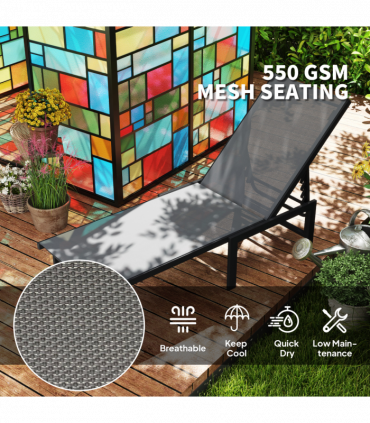 Outsunny Sun Loungers Set of 2, 5-Level Reclining Sunbeds, Grey