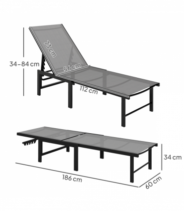Outsunny Sun Loungers Set of 2, 5-Level Reclining Sunbeds, Grey