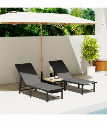 Outsunny Sun Loungers Set of 2, 5-Level Reclining Sunbeds, Grey