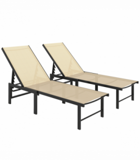 Outsunny Sun Loungers Set of 2, 5-Level Reclining Sunbeds, Khaki
