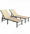 Outsunny Sun Loungers Set of 2, 5-Level Reclining Sunbeds, Khaki