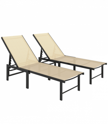Outsunny Sun Loungers Set of 2, 5-Level Reclining Sunbeds, Khaki