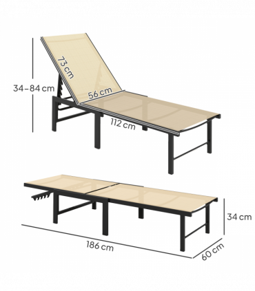 Outsunny Sun Loungers Set of 2, 5-Level Reclining Sunbeds, Khaki