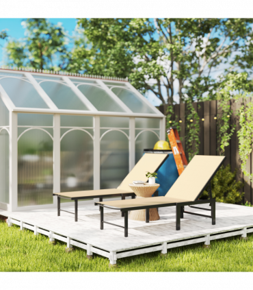 Outsunny Sun Loungers Set of 2, 5-Level Reclining Sunbeds, Khaki