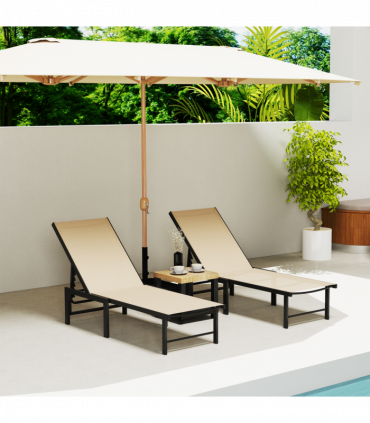 Outsunny Sun Loungers Set of 2, 5-Level Reclining Sunbeds, Khaki