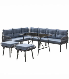 Outsunny Sectional Outdoor Furniture with Glass Top Table, Charcoal Grey